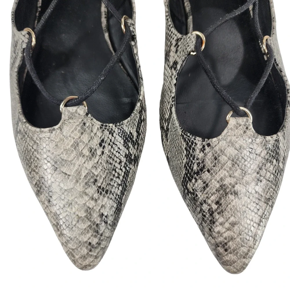 TOPSHOP Womens Kingdom Ghillie Gladiator Flats 8 Pointed‎ Snakeskin Faux Leather
